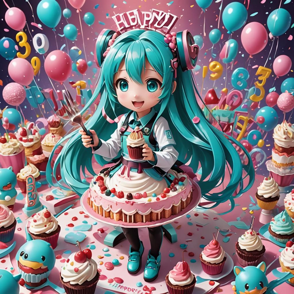 Hatsune Miku Birthday Card in Anime Style