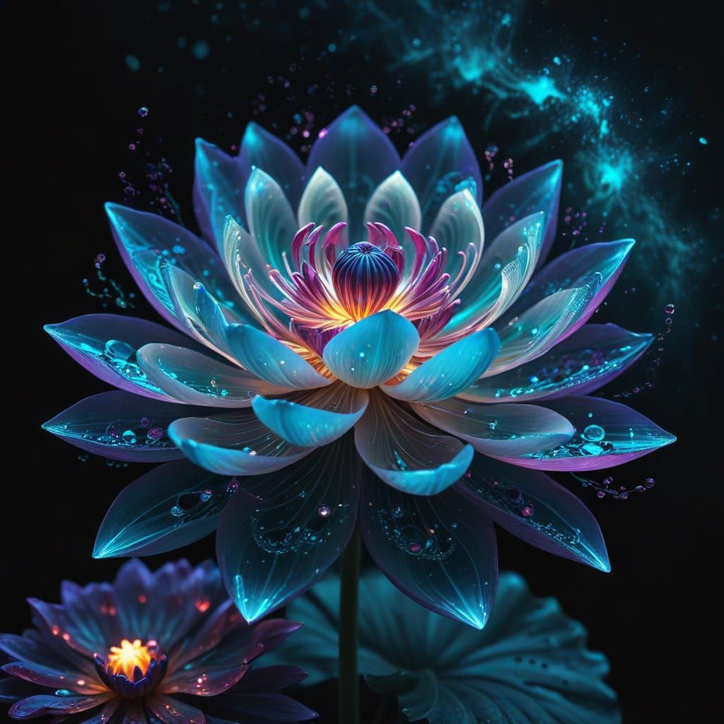 Luminous Lotus with Neurographic Swirls in Digital Art