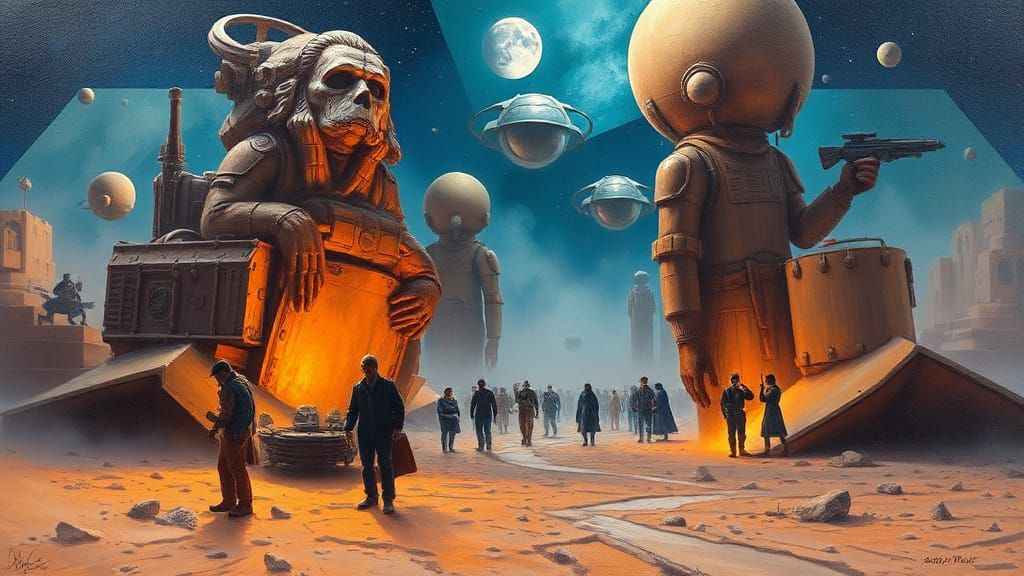 Sci-Fi Oil Painting in James Gurney Style