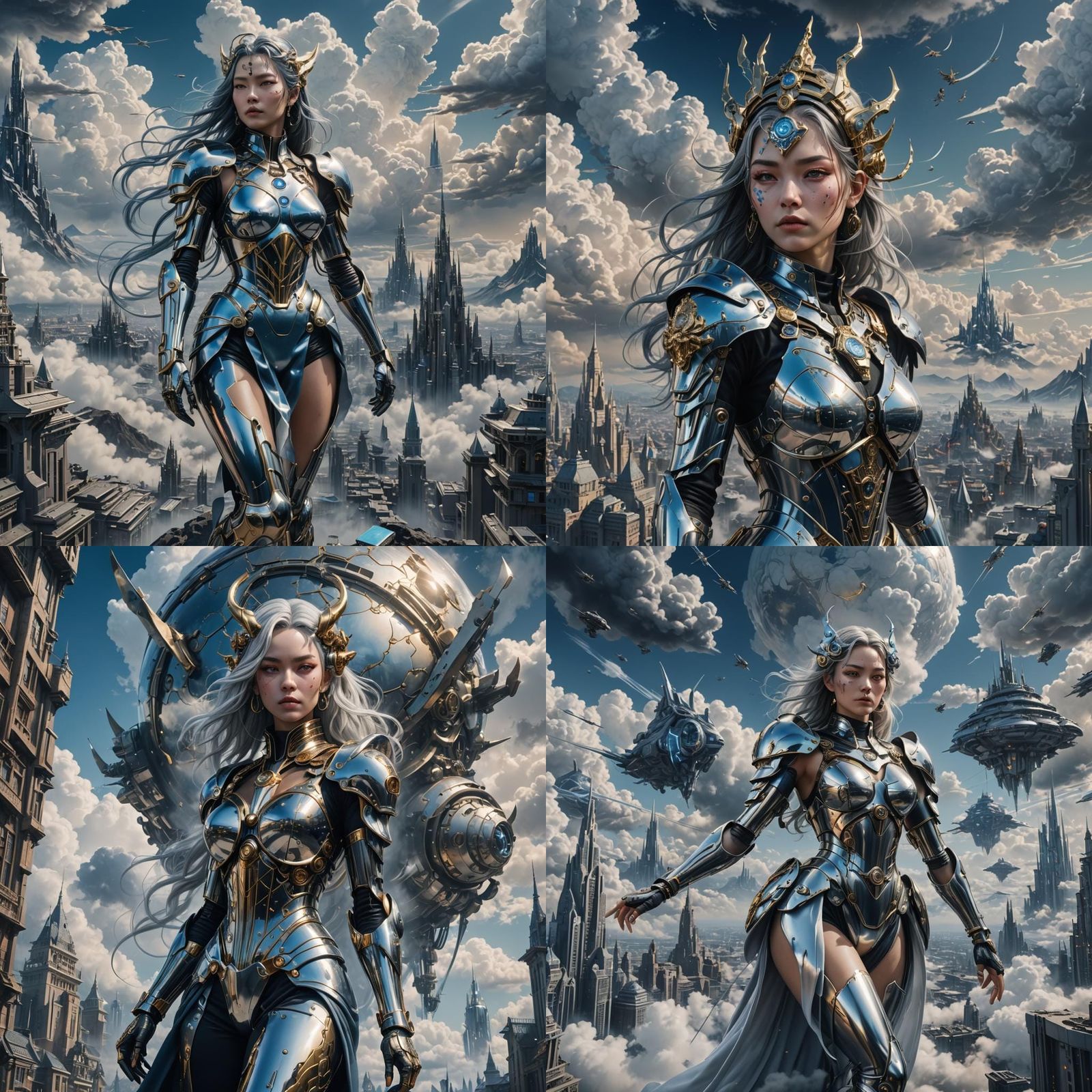 Sorayama-Style Woman on Cloud: Detailed Matte Painting