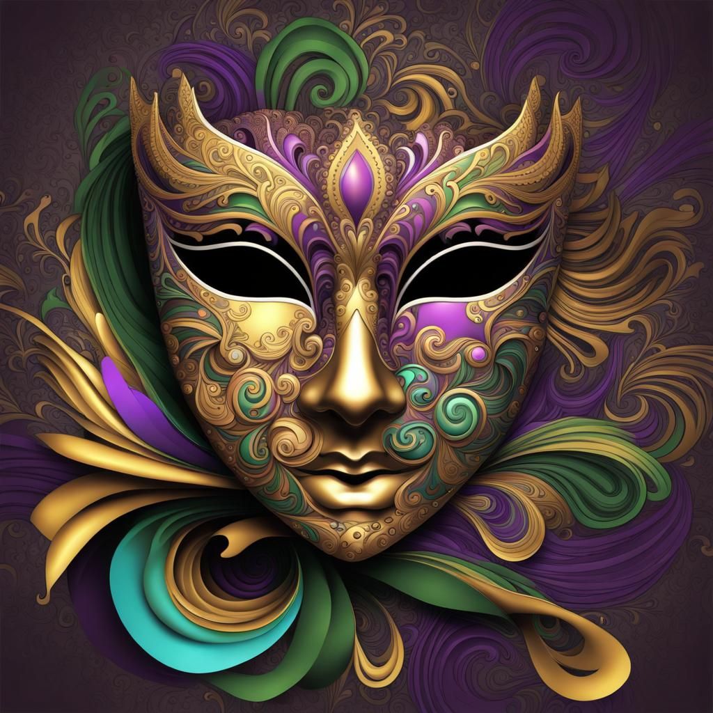 Abstract Vector Mardi Gras Mask with 3D Shading
