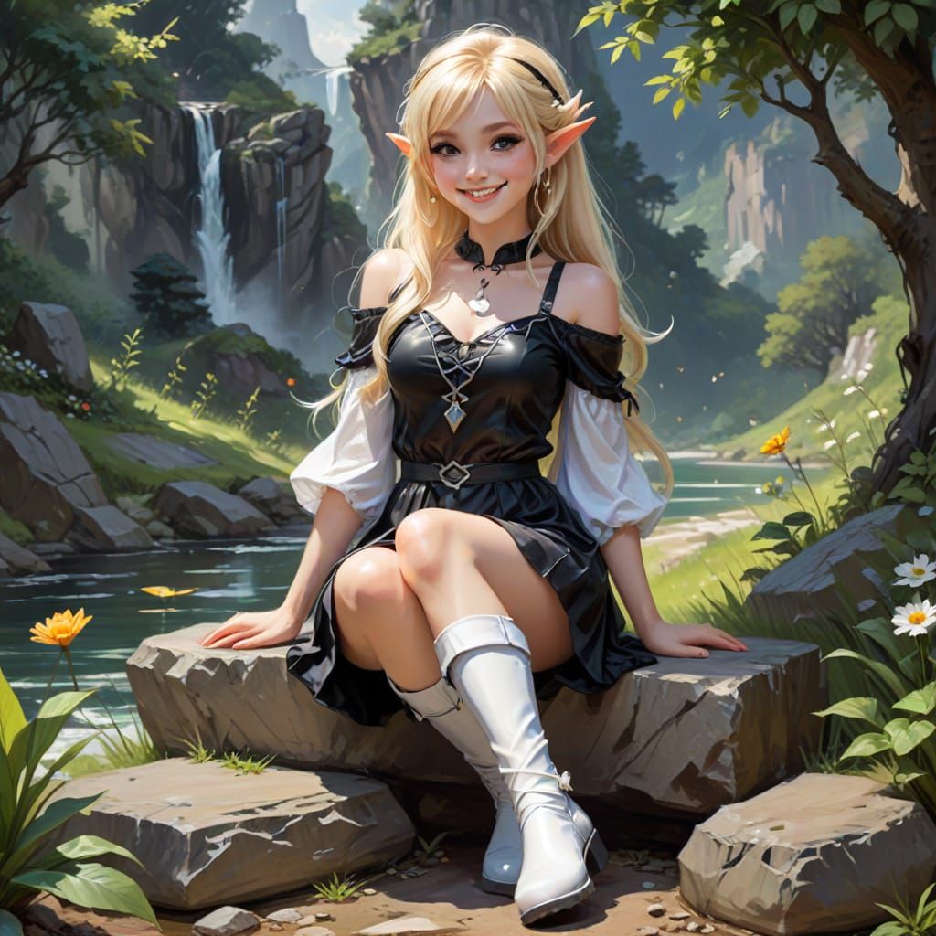 Blonde Elf Idol in Fantasy Oil Painting