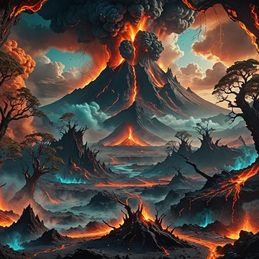 Epic Fantasy Planet in Turmoil Amidst a Volcanic Eruption