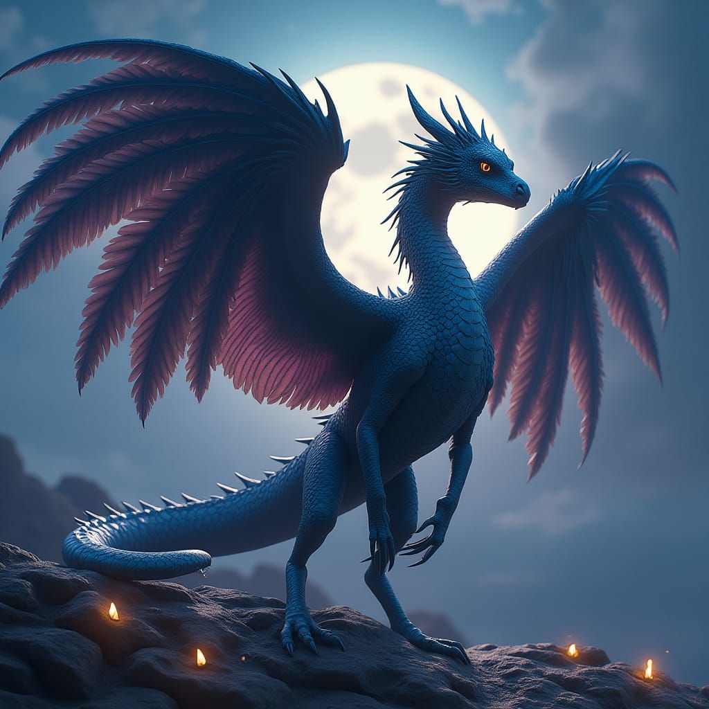 Majestic Winged Serpent in Mystical Realm