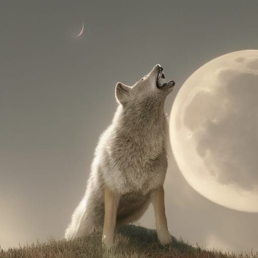 Wolf Howling at Moon: Cinematic Digital Painting