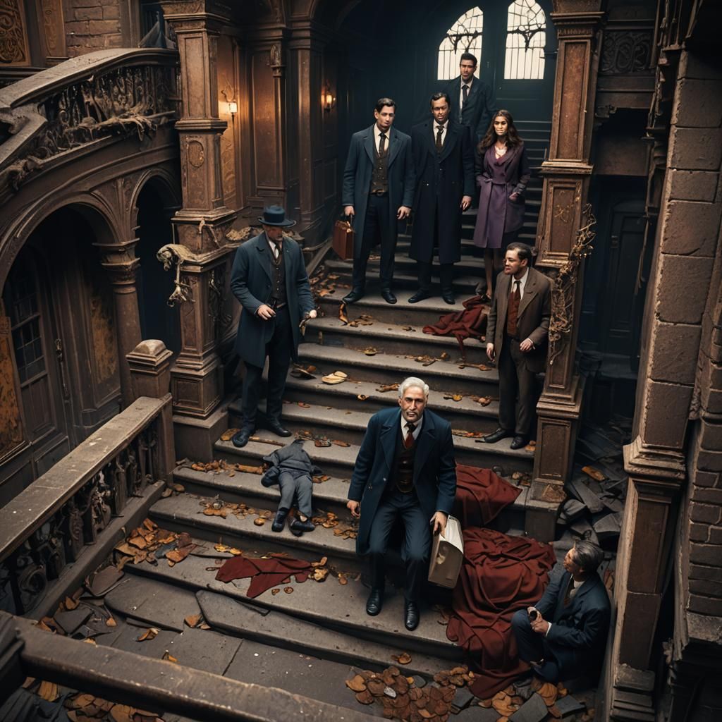 Detective Investigates Stairway Death Scene