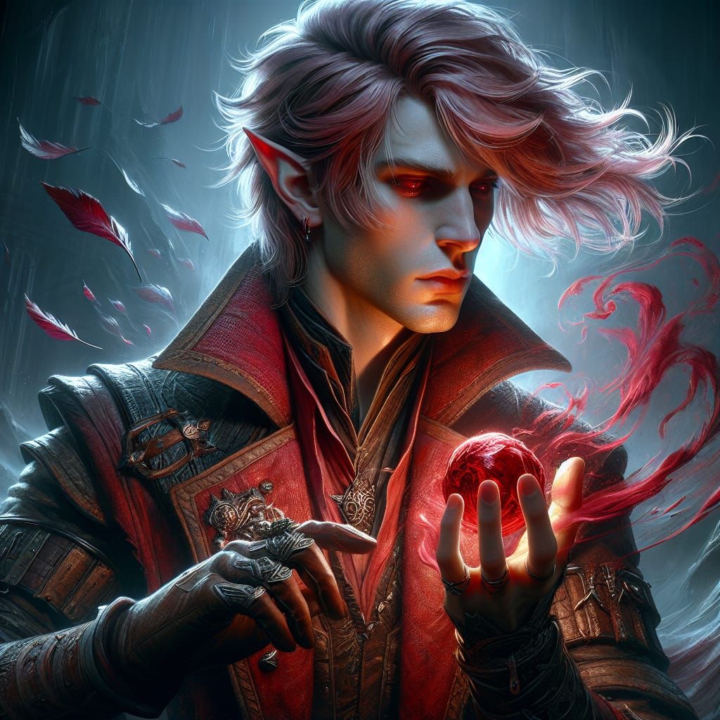 Fantasy Elf Conjures Blood Magic in Dreary Landscape