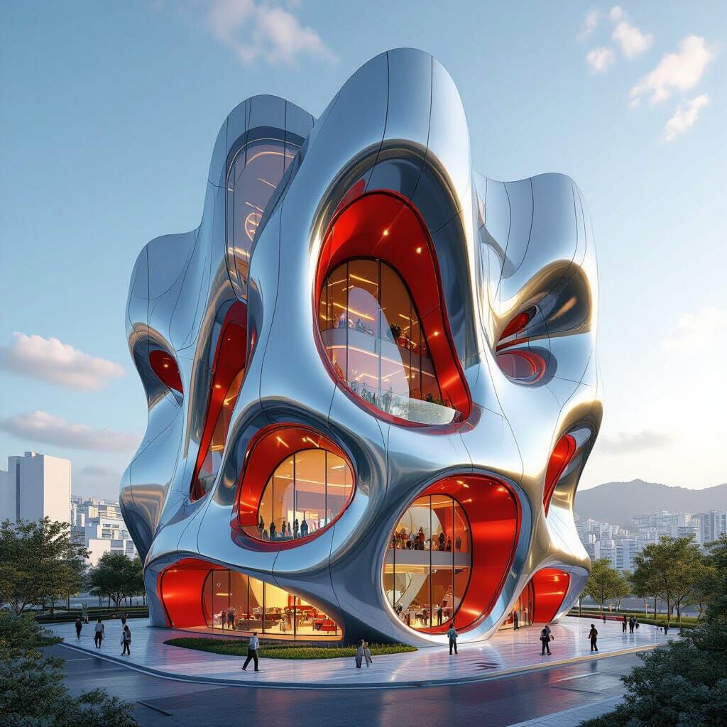 Futuristic Chrome Skyscraper in Portugal, 3D Render