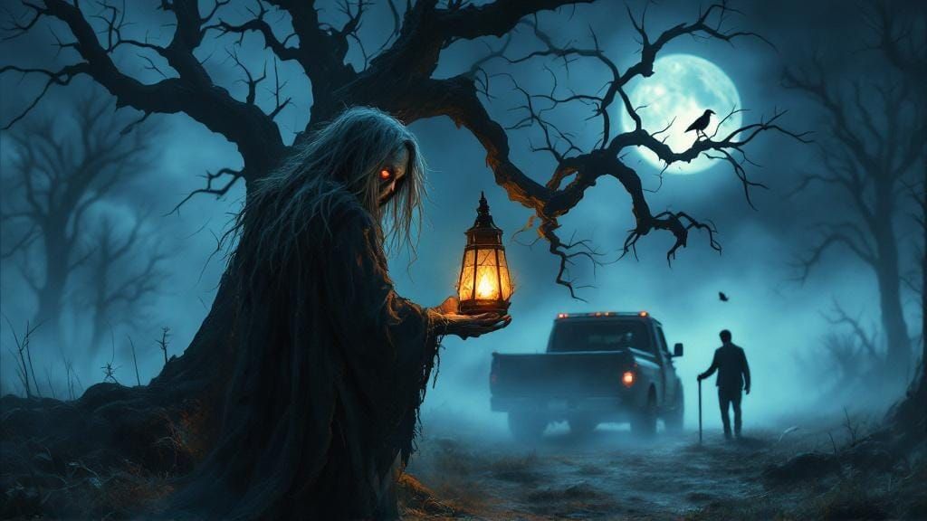 Eerie Witch in Haunted Forest: A Horror Scene