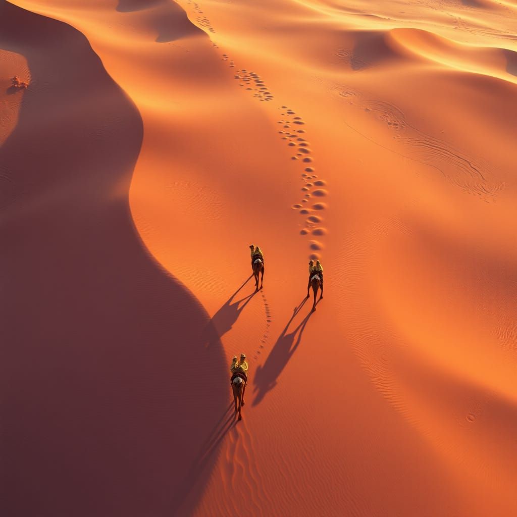 Desert Caravan in Vibrant Surrealist Style