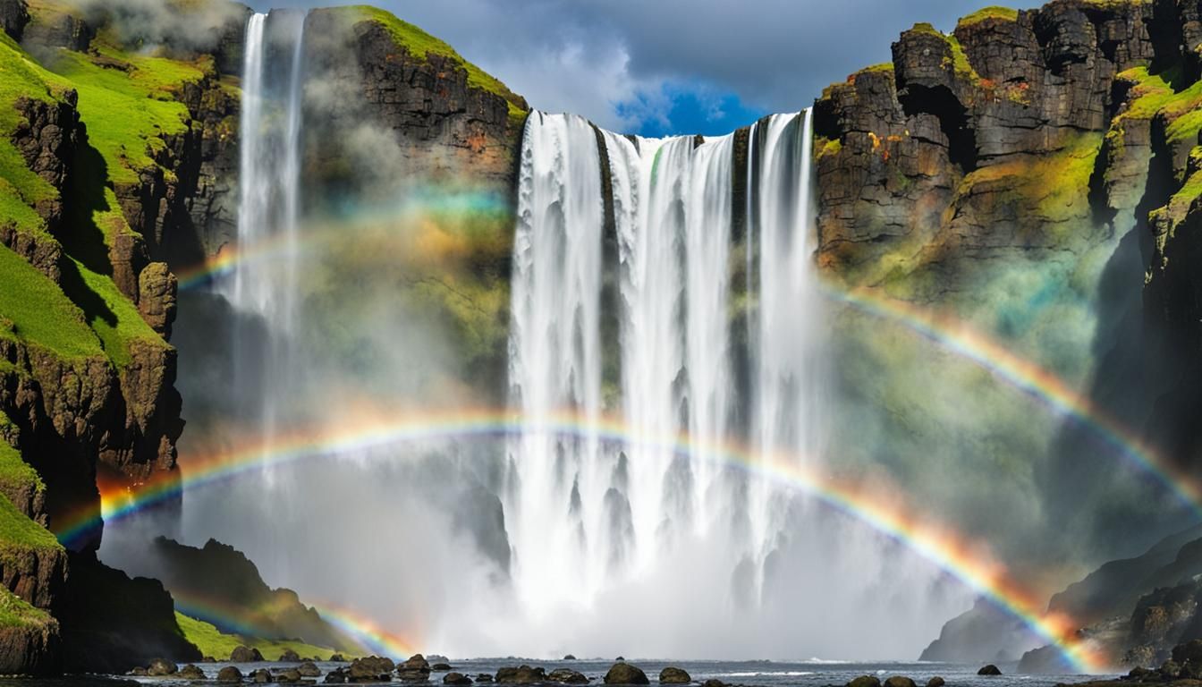 Icelandic Waterfall with Double Rainbow: Alcohol Ink Art