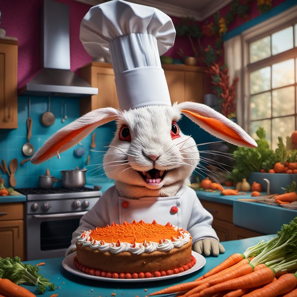 Smiling Rabbit Chef in Carrot Cake Wonderland