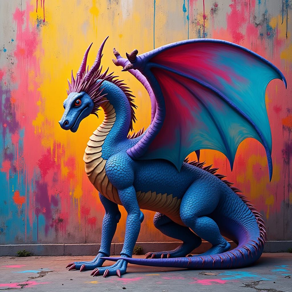 Polychromatic Dragon Emerges from Graffiti Riot