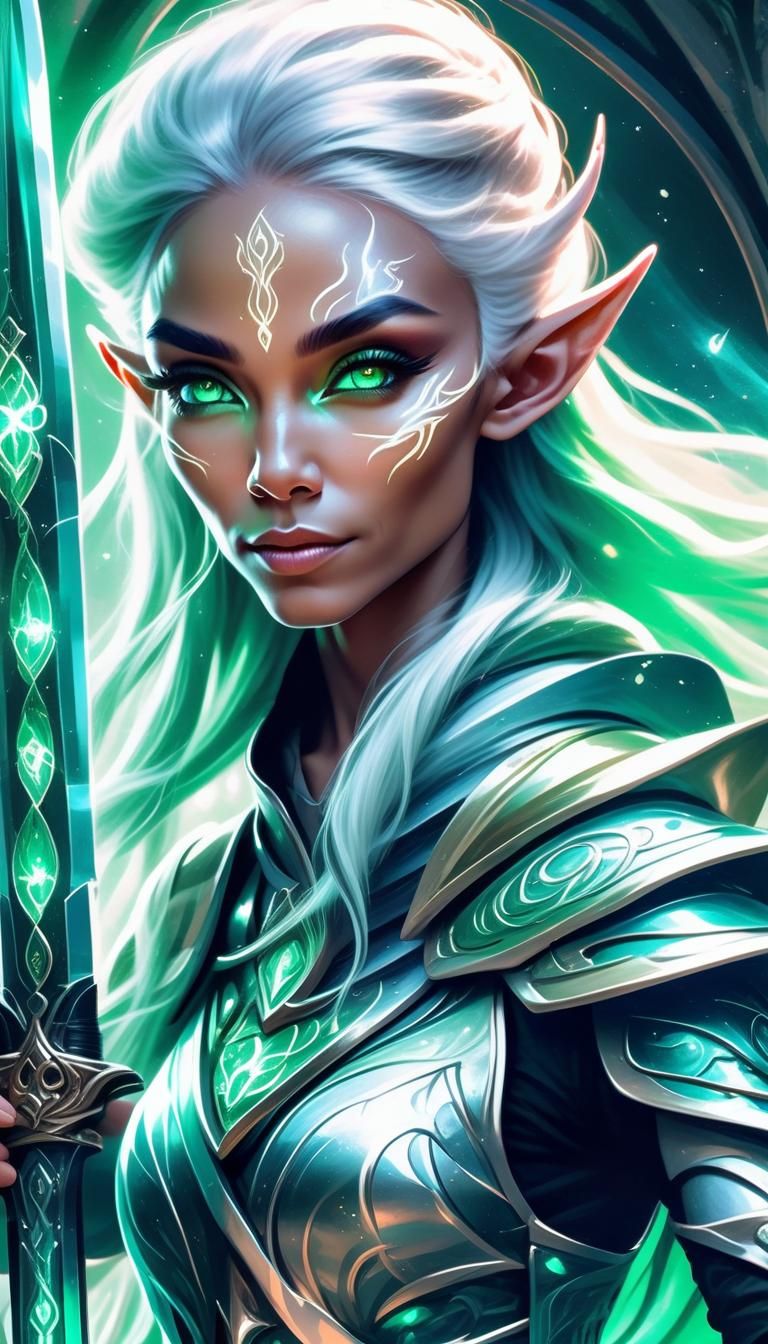 Asian Elf Sword Mistress with Emerald Energy
