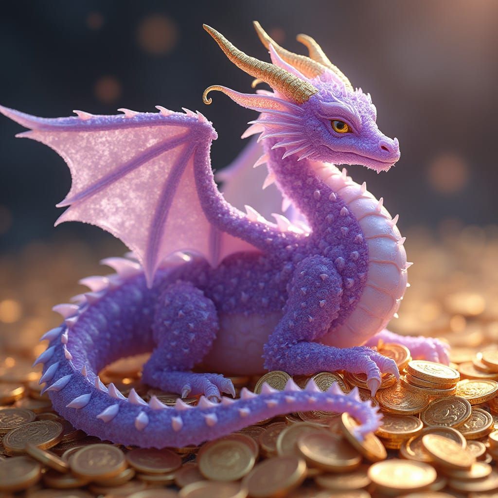 Majestic Amethyst Dragon on a Sea of Gold