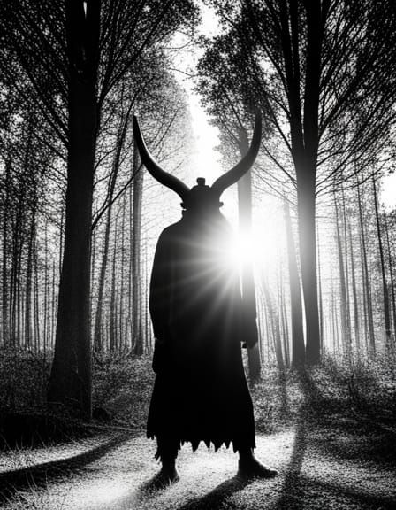 Scary Horned Silhouette in Forest Costume