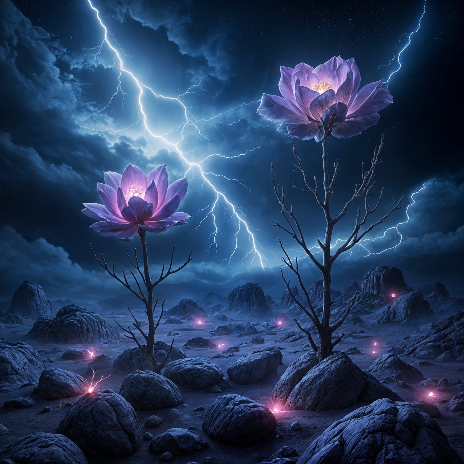 Majestic Purple Desert Rose in Stormy Skies