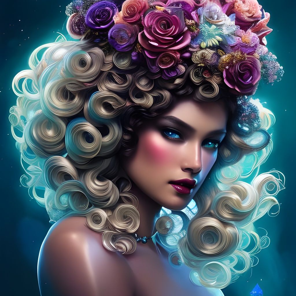 Ethereal Queen with Crystal Flowers, Digital Art