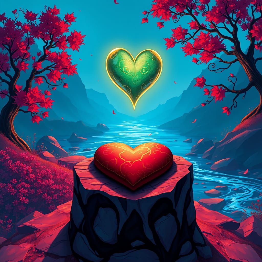 Surreal Heart of Whimsy in High-Fantasy Art Style