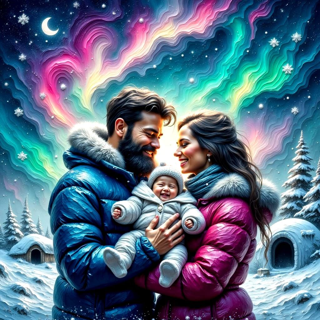 Inspirational Eskimo Family Portrait in Vibrant Winter Lands...