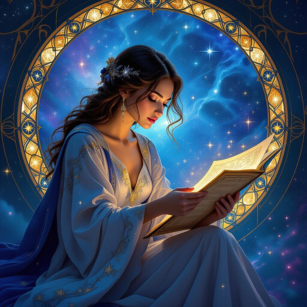 Celestial Cartographer Charts Galaxies in Art Nouveau Style