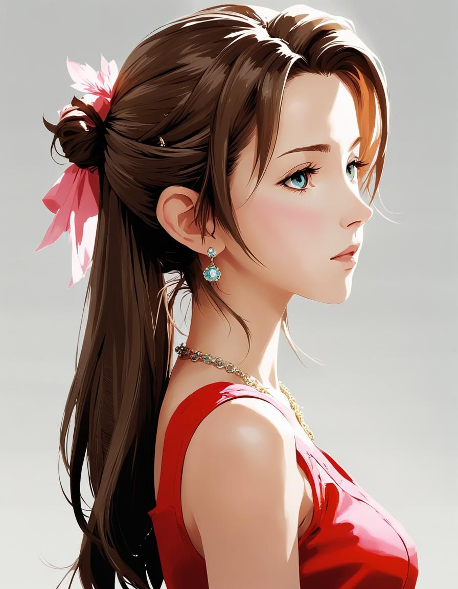 Aerith Gainsborough: Anime-Style Digital Illustration