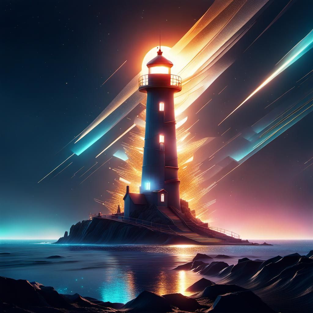 Abstract Lighthouse Coast Illustration in Beeple Style