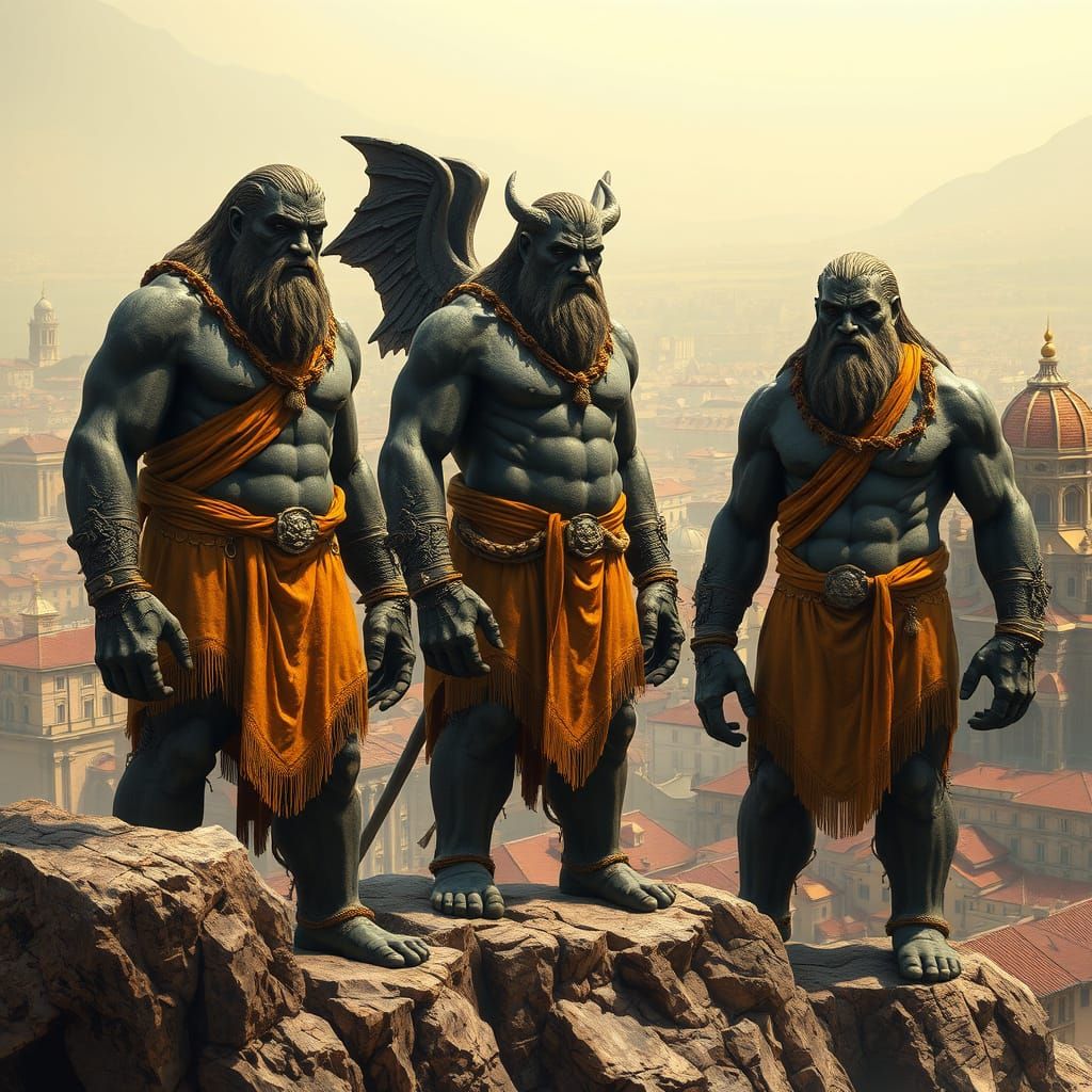 Colossal Stone Giants Overlook Ancient City