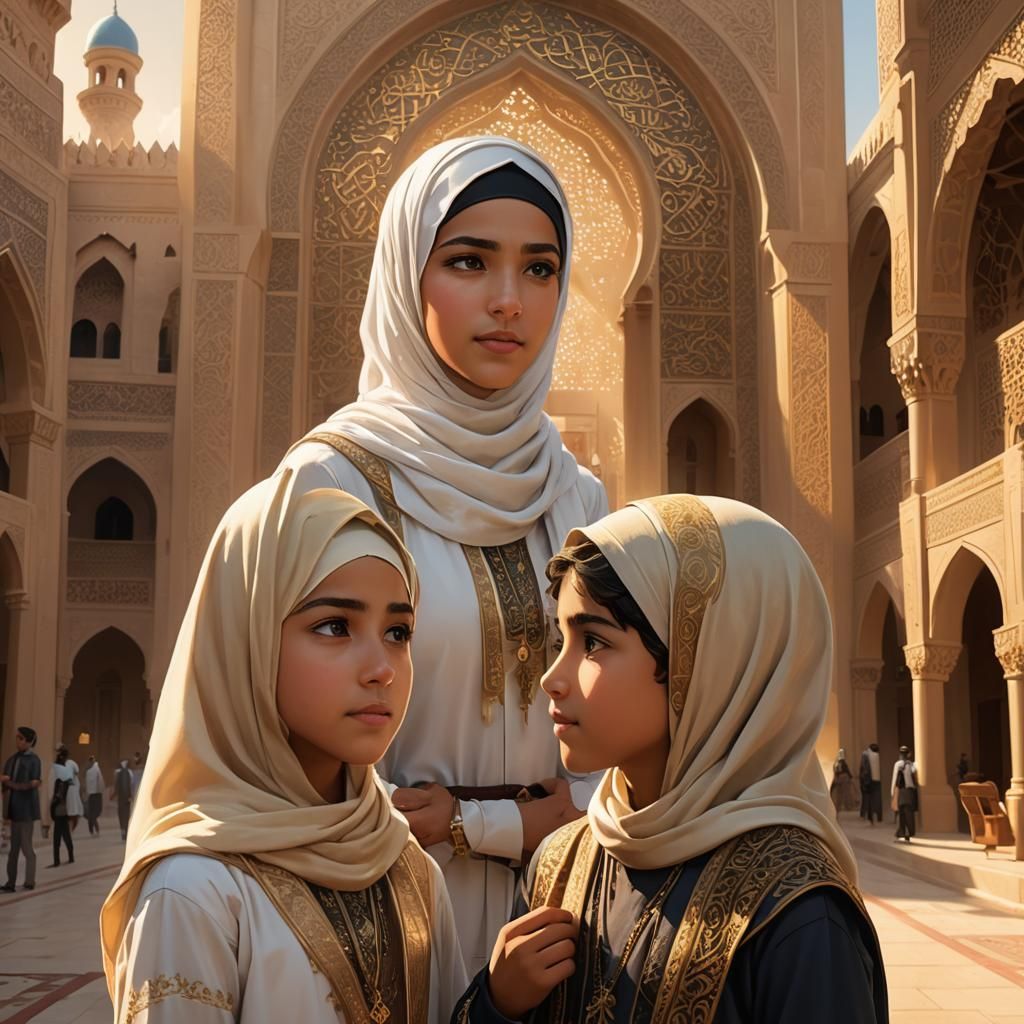 Arabic-Inspired Art: Boy Inspires Girl with Golden Words