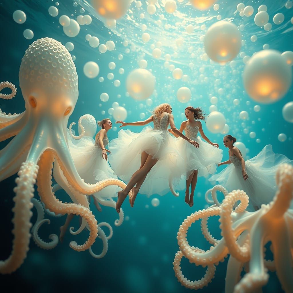 Surreal Dreamscapes with Glowing Octopuses in Ethereal Abstr...