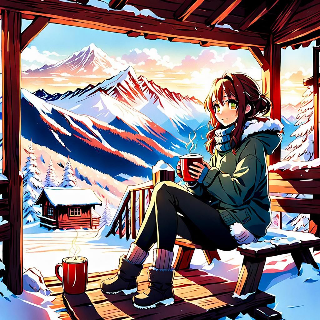Anime Woman Enjoying Winter Scenery