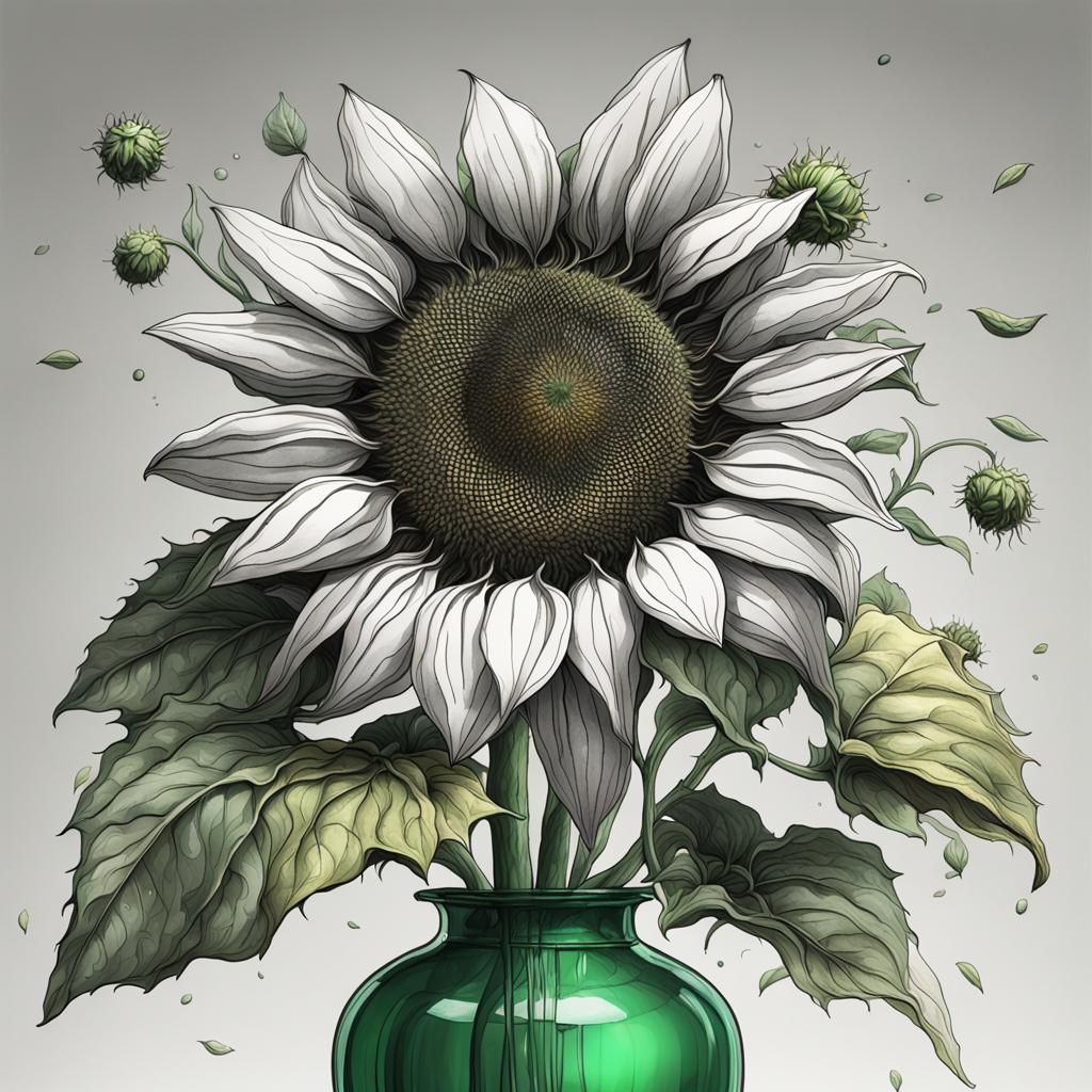 Sunflower in Vase with Watercolor Accents