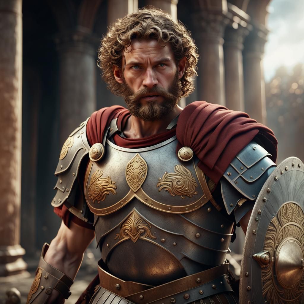 Roman Centurion Portrait with Sword and Shield