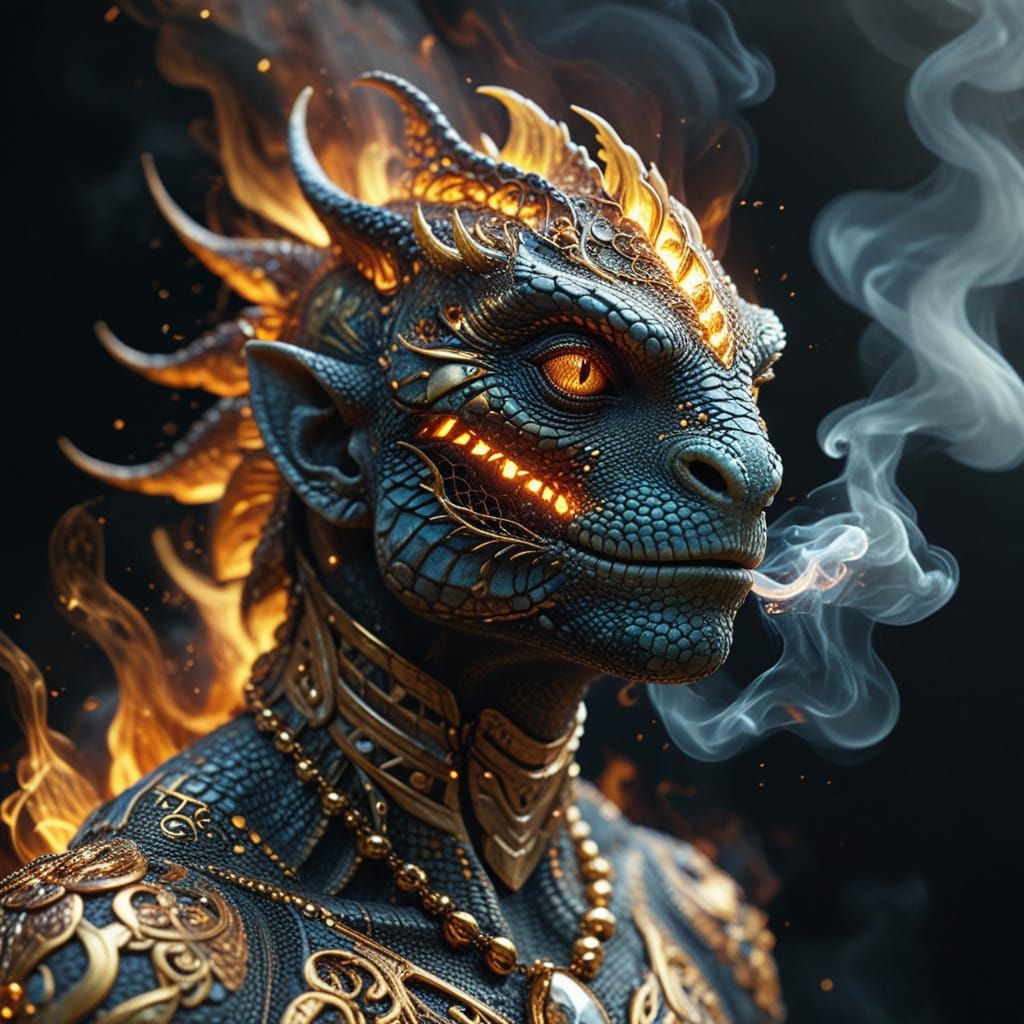 Lizard-Man Hybrid with Golden Jewelry in Digital Art