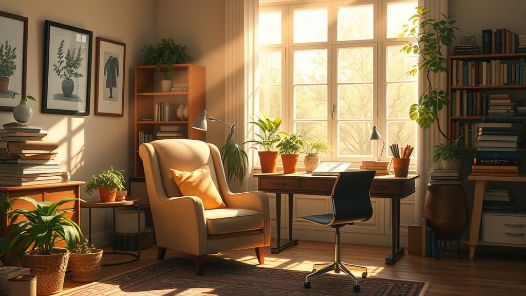 Cozy Home Office in Painterly Style