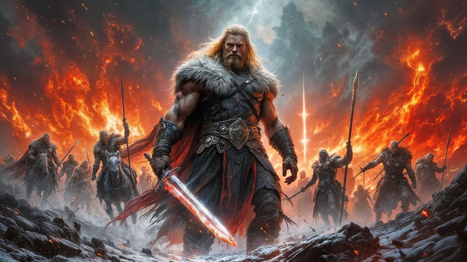 Erik Among Norse Warriors in Epic Battle Scene