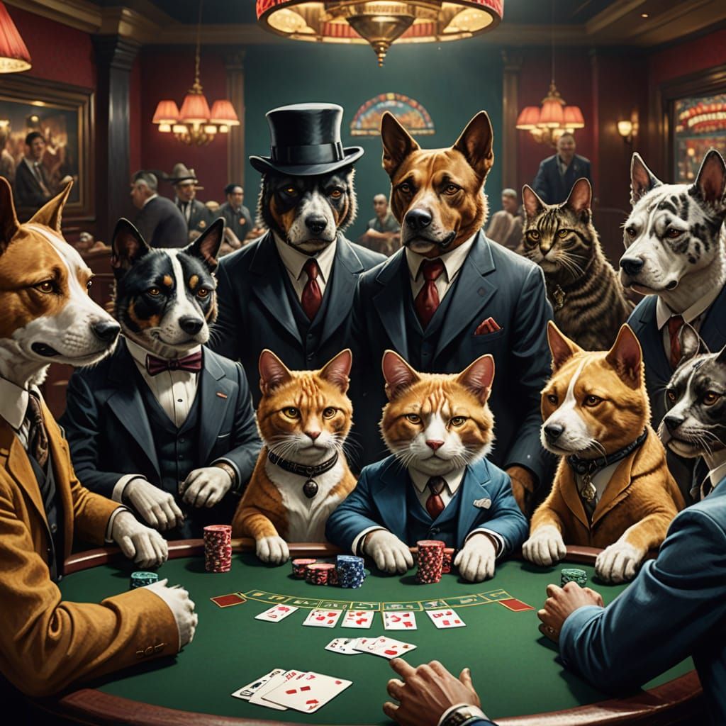 Gangster Dogs and Cats Play Poker in Prohibition Era Casino