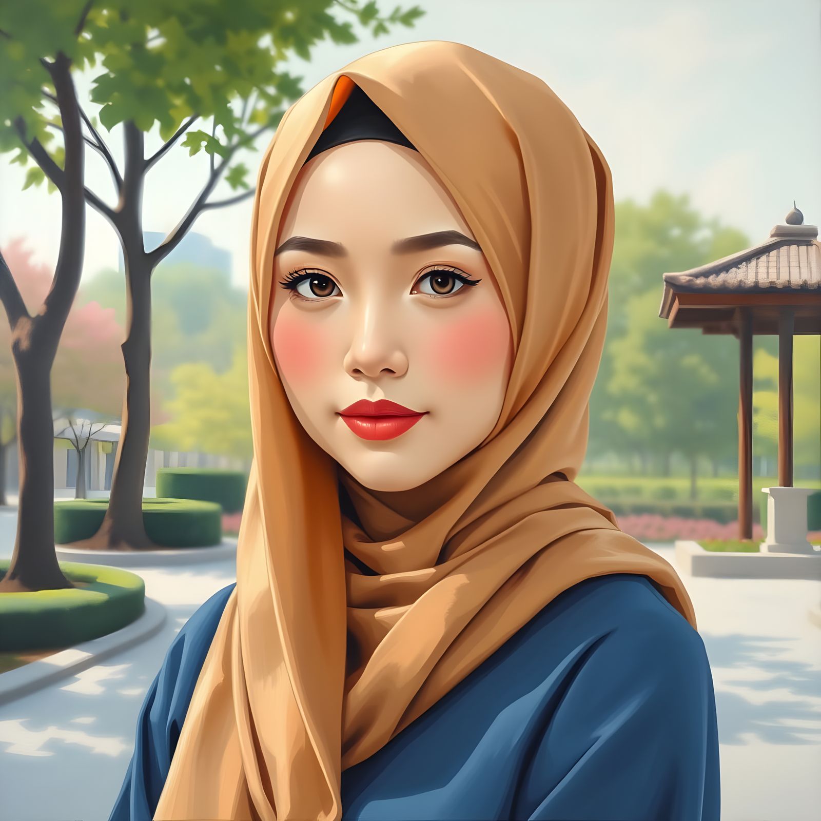 Beautiful Hijabi Woman in Oil Painting Style