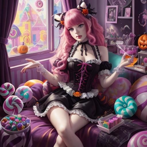 Gothic Chibi Doll in Candy Art Style