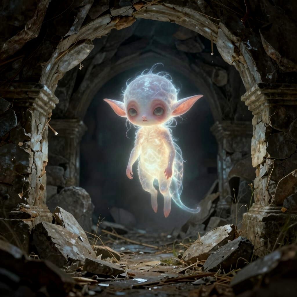 Eldritch Fae Creature in Overgrown Cave - High Fantasy Art