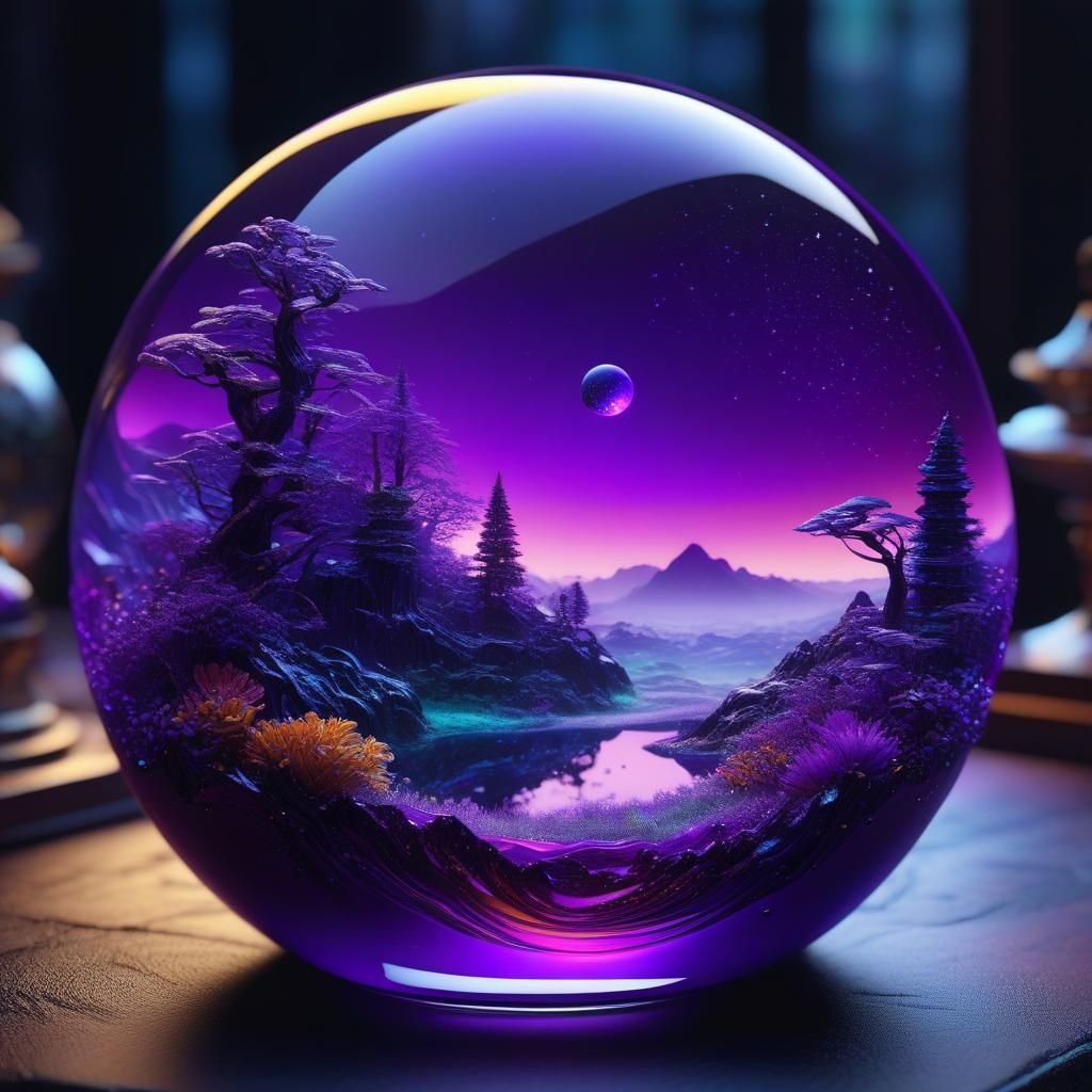 Purple Art Glass Paperweight in Detailed Matte Painting