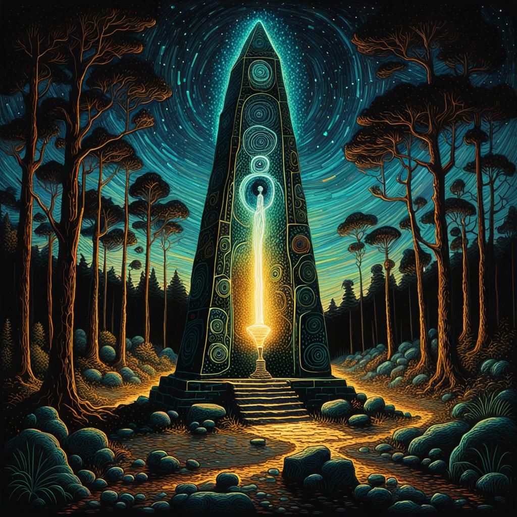 Glowing Obsidian Obelisk Light Painting