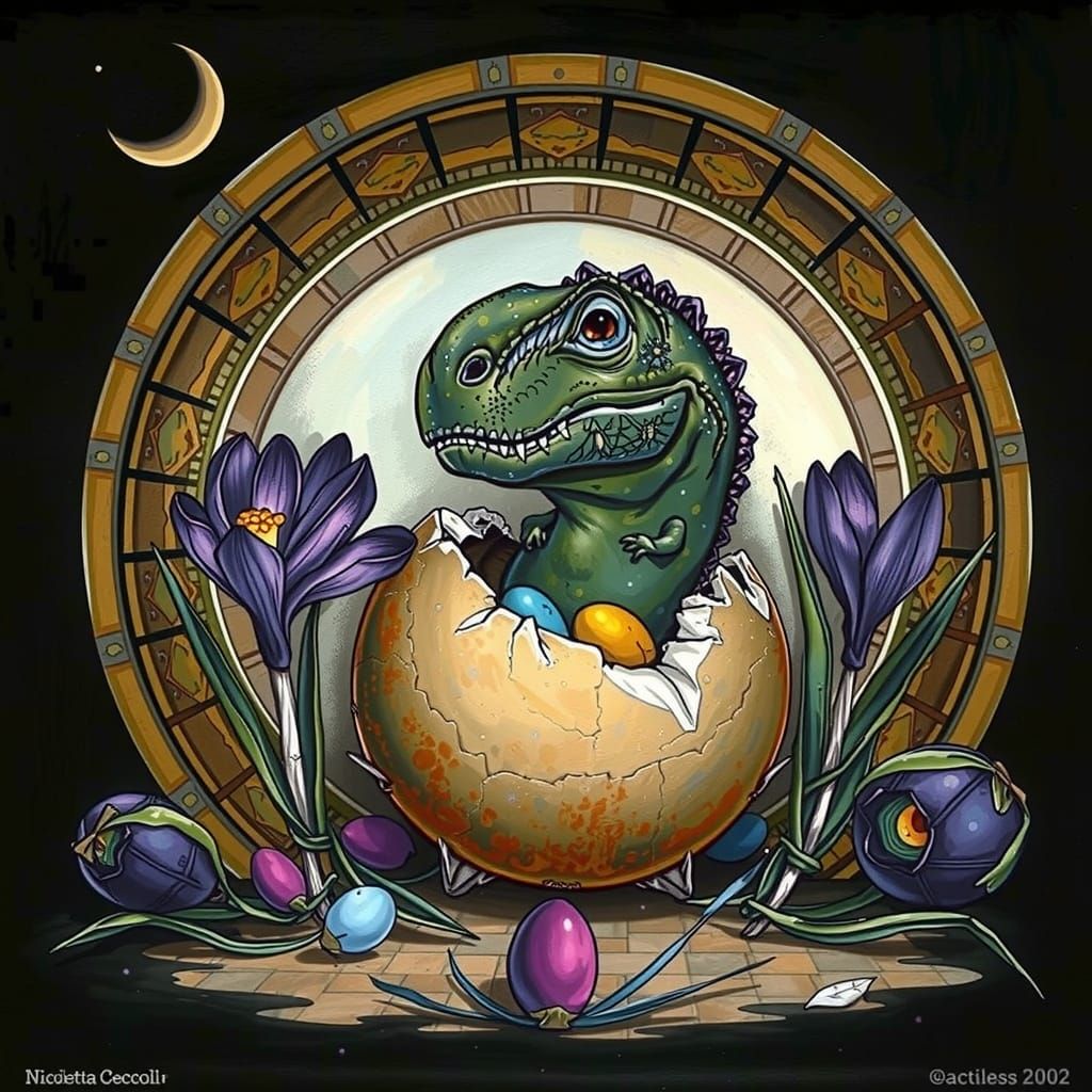 Mysterious Easter Scene in Moody Crosshatching Style