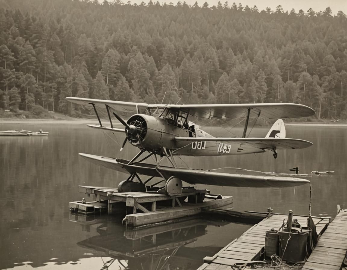 Vintage 1920s Seaplane with Pilot on Jetty