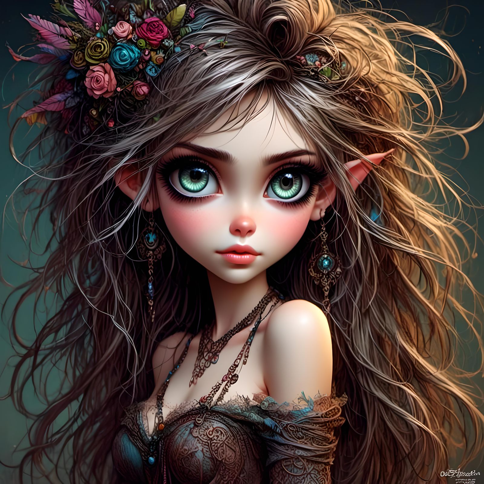 Beautiful Woman with Long Hair in Royo Style