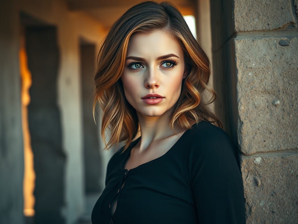 Hauntingly Beautiful Post-Apocalyptic Woman in Dystopian Lan...