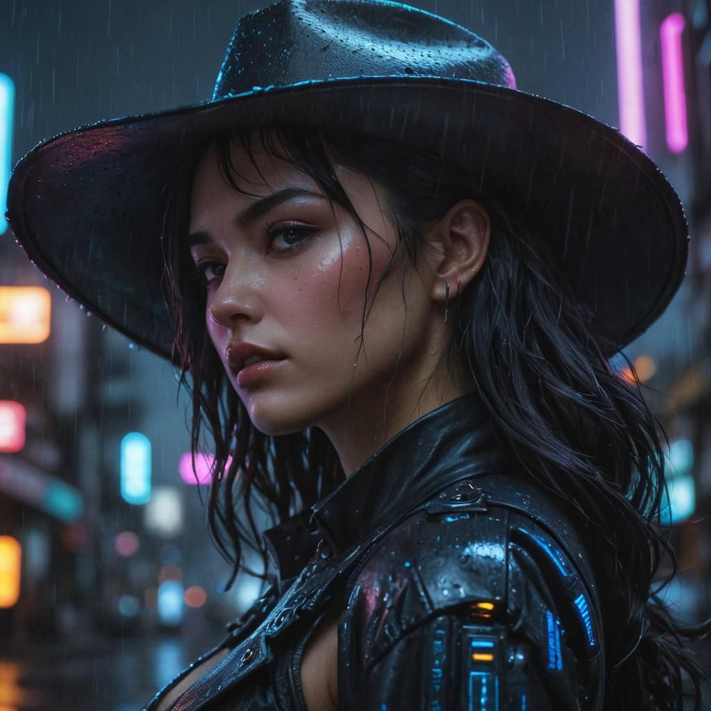 Cyberpunk Woman Portrait with Neon Cityscape