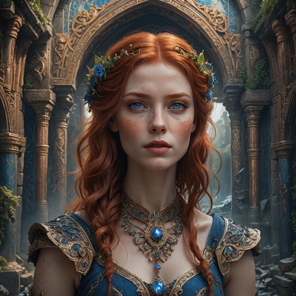 Redhead Woman Portrait in Detailed Fantasy Art Style