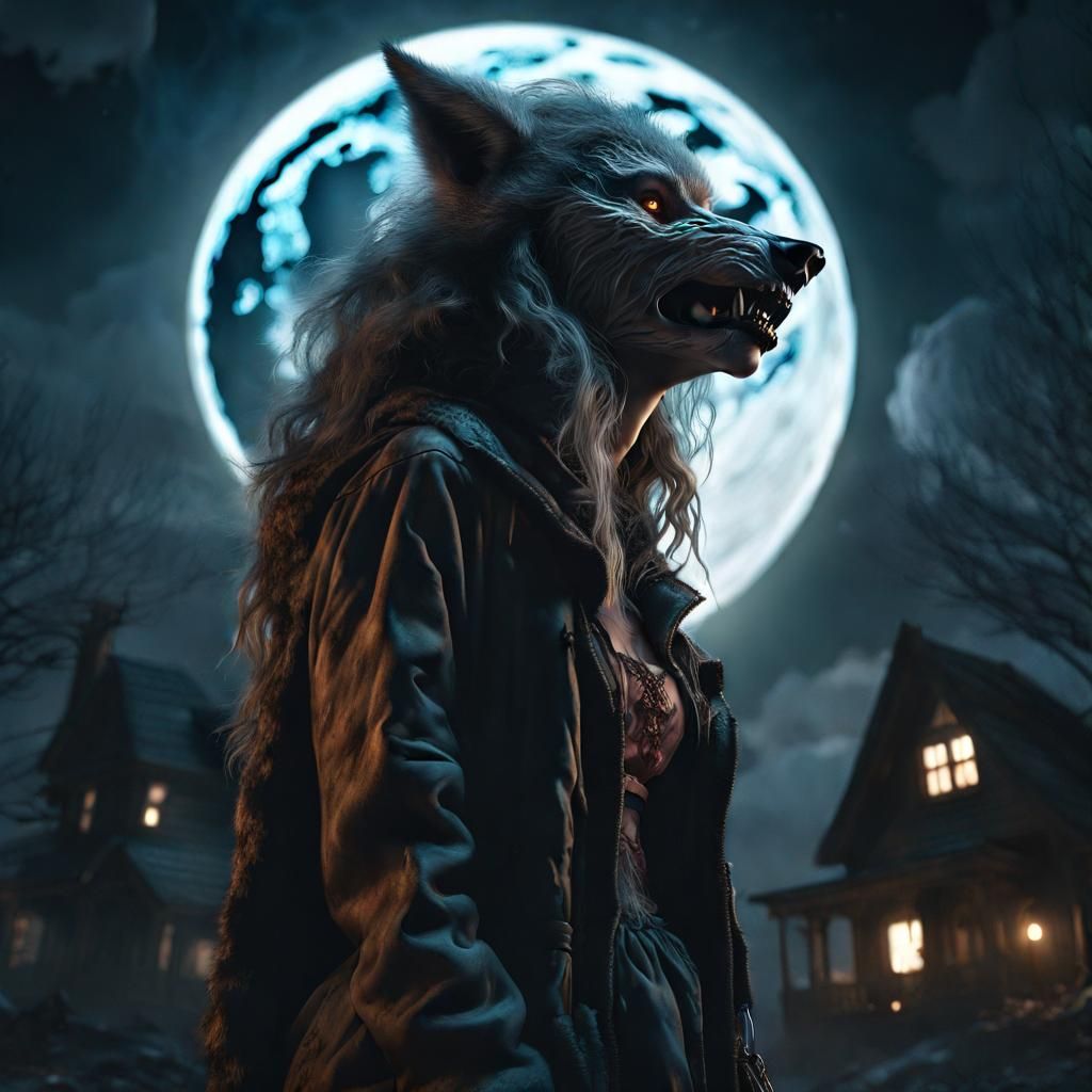 Detailed Werewolf Transformation Under Full Moon