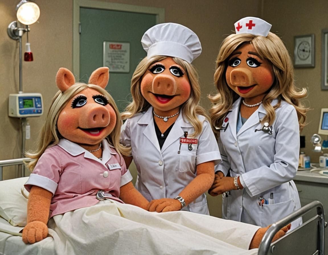 Miss Piggy Nurse Cares for Muppet Patient